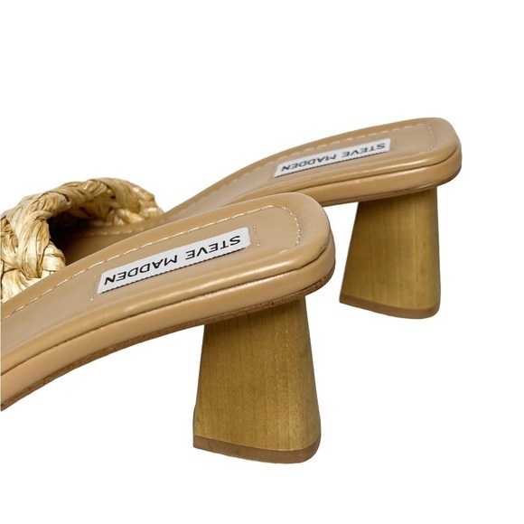Steve Madden Saged Neutral Raffia Square Toe Heel Size 9 - Picture 4 of 9